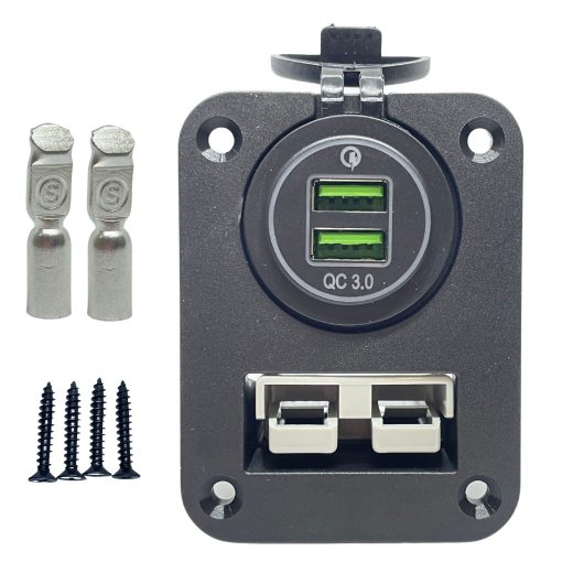 50 amp Anderson Style Plug & Dual QC3.0 USB Panel Mount Assembly