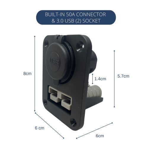 50 amp Anderson Style Plug & Dual QC3.0 USB Panel Mount Assembly