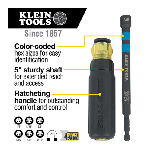 Klein-Tools-32950-Hollow-Magnetic-Colour-Coded-Ratcheting-Power-Nut-Driver-7pc