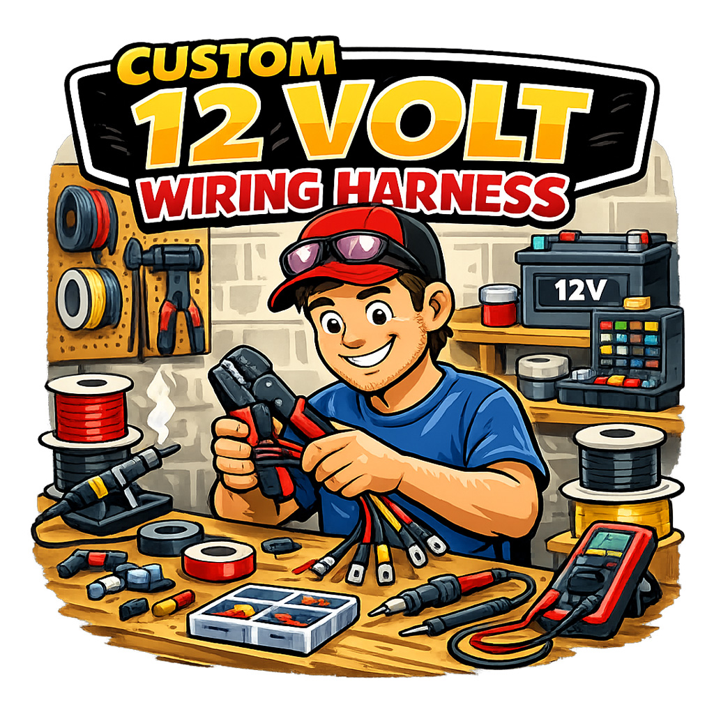Custom 12 volt wiring harness and adaptor leads built to customer specifications for vehicles, caravans and campers