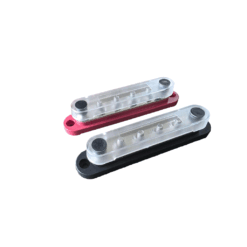 6 stud M6 busbar pair, red positive and black negative, with clear covers