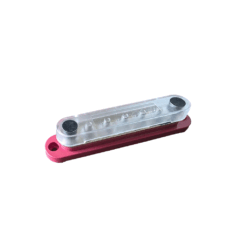 Red positive 150A 7 stud M6 busbar with clear push-on cover